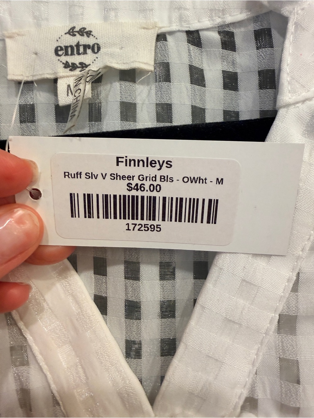entro White Checked Ruffle Sleeve Blouse - Picture 4 of 5